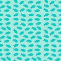 Blue fishes seamless pattern. Marine decoration for children. Summer vector illustration.