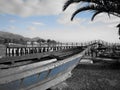 Blue fishing boat on land