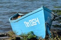 Blue fishing boat at the harbor of Pomorie, Bulgaria