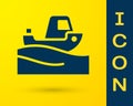 Blue Fishing boat on water icon isolated on yellow background. Vector