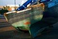 Blue fishing boats in Essaouira harbor Royalty Free Stock Photo