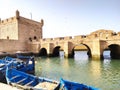 Blue fishing boats in the port of Essaouira, Morocco