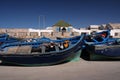 Blue fishing boats in the port in Morocco