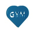 Blue Fitness gym heart icon isolated on transparent background. I love fitness.