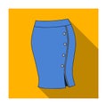 Blue-fitting skirt with slit and buttons. Part strict working style of clothing.Women clothing single icon in flat style
