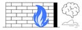 Firewall Concept with Blue Flame, Brick Wall, Brain, and Cloud Symbols Royalty Free Stock Photo