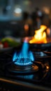 Blue Flame Alight on Home Gas Stove