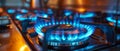 Blue Flame From Gas Stove Burner On Kitchen Stove, Representing Rising Gas Costs During Economic Crisis