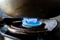 Blue Flame: LPG Gas Stove in Uttarakhand, India Royalty Free Stock Photo