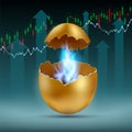 Blue flame of natural gas inside a golden egg Royalty Free Stock Photo