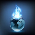 Blue flame and planet earth Royalty Free Stock Photo