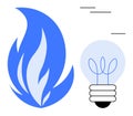 Blue Flame Beside Simplistic Light Bulb Representing Energy Solutions and Innovation Themes Royalty Free Stock Photo