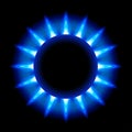 Blue flames of a burning natural gas