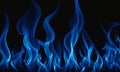 Blue flames dancing on black background Royalty Free Stock Photo