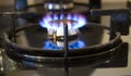 Blue flames on gas stove burner Royalty Free Stock Photo