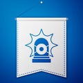 Blue Flasher siren icon isolated on blue background. Emergency flashing siren. White pennant template. Vector