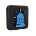 Blue Flasher siren icon isolated on transparent background. Emergency flashing siren. Black square button.