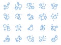 Blue flat air bubbles. Linear soap bubbles, outline water boiling icons, foam circles effervescent compositions Royalty Free Stock Photo