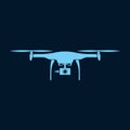 Drone. Blue color flat vector design with dark blue background