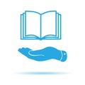 blue flat hand giving the book icon Royalty Free Stock Photo