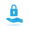 blue flat hand presenting lock icon