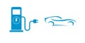 Blue flat icon of electric refueling car on white background