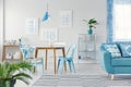 Blue flat interior with gallery Royalty Free Stock Photo