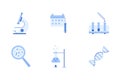 blue flat laboratory research icons set