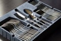 Blue flatware box isolated on black background. Royalty Free Stock Photo