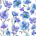 Blue flax. Floral botanical flower. Wild spring leaf wildflower pattern.
