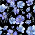 Blue flax. Floral botanical flower. Wild spring leaf wildflower pattern.