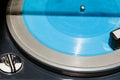 Blue flexi disc in old record player Royalty Free Stock Photo
