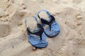 Blue flip-flops on the beach Royalty Free Stock Photo