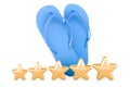 Blue flip-flops with five golden stars, 3D rendering