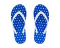 Blue Flip Flops isolated on white background. Polka dots Sandals.  Clipping path Royalty Free Stock Photo