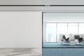 Blue floor open space office interior mock up wall Royalty Free Stock Photo