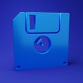 Blue Floppy disk for computer data storage icon isolated on blue background. Diskette sign. Minimalism concept. 3D Royalty Free Stock Photo