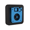 Blue Floppy disk for computer data storage icon isolated on transparent background. Diskette sign. Black square button.