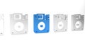 Blue Floppy disk for computer data storage icon isolated on white background. Diskette sign. Minimalism concept. 3D