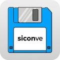 Blue floppy disk illustration featuring a white label with the text \