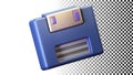 Blue floppy disk save icon data, computer storage retro diskette legacy png transparent image Generative AI