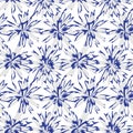 Blue Floral Brush strokes Seamless Pattern Background