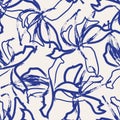 Blue Floral Brush strokes Seamless Pattern Background