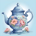 Blue floral decorated teapot Royalty Free Stock Photo