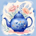 Blue floral decorated teapot Royalty Free Stock Photo