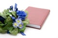 Blue floral decoration with red book Royalty Free Stock Photo