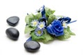 Blue floral decoration with stones Royalty Free Stock Photo