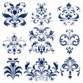 Blue Floral Design Elements Baroque Exaggeration With Nature-inspired Motifs