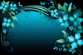 a blue floral frame with flowers and butterflies on a black background Royalty Free Stock Photo