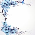 a blue floral frame with flowers and butterflies on a white background Royalty Free Stock Photo